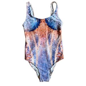 Taylor Swift Eras Tour PRINTED Faux Sequin Bodysuit Blue and Gold NWOT